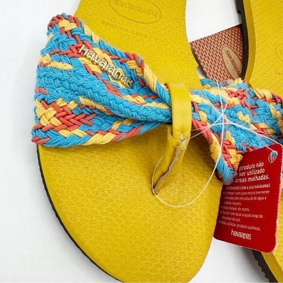 NWT's Havaianas You‎ St. Tropez Mesh Turquoise and Mustard Flip Flops US 9/10 - Picture 5 of 12